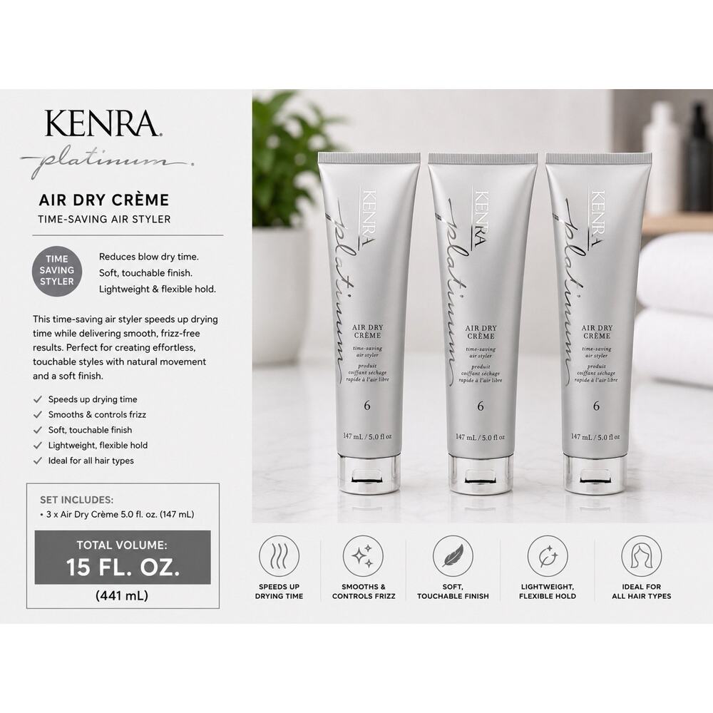 Kenra Platinum Air Dry Creme 6 Time Saving Air Styler 5oz 147ml Trio Set
